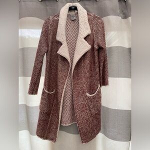 Rain + Rose, sweater, red and white with some black stitching, fits medium